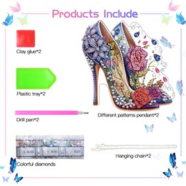 Scettar 2 Pcs Hanging Dimond Art Paintings Kit for Adults, DIY Crystal Gem Craft Painting Kit High Heels, Special Shape Diamond Dotz Kits Ornament for Home Wall Decor, Box Package