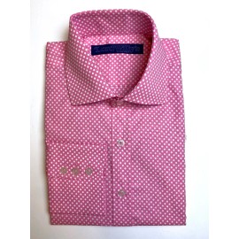 Lord Willy's DESIGNER Mens Polka Dot Dress Shirt Hot Pink. Size M. 16.5/35.25" Cotton.
