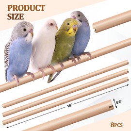 Sintuff 8 Pcs Bird Perches for Cage Accessories, Wooden Perch Rods Replacement with Double Head Slots, 0.6 Inch Diameter Natural Wood Stand for Parrot Macaw Cockatoo Parakeet (18 Inches)