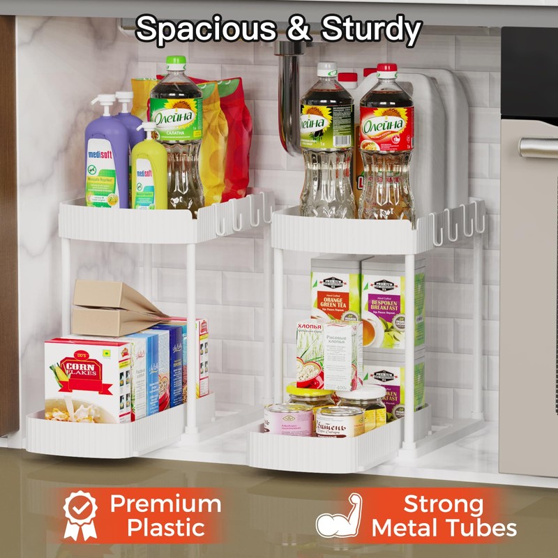 Ukeetap 2 Pack Multi-Purpose Pull-Out Storage Organizers, Under Sink Organizers