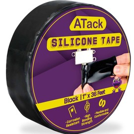 ATack Silicone Self-Fusing Tape, 1-Inch x 36-Foot (Black) Waterproof Professional Grade Weatherproof Self-Fusing Silicone Rubber Sealing Wrap Tape for Hose, Pipe, Plumbing Emergency Repair 25 Mil