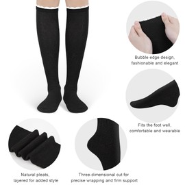 Beaulov 4 Pairs Women's Knee Socks Bubble Opening Long Socks for Girls, black, One size fits all