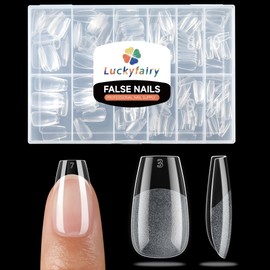 Luckyfairy Short Coffin Fake Nails, 240pcs Soft Gel Pre-Filed Acrylic Short Ballerina Nail Tips, Half Matte Full Cover Clear Press on Flase Nail Tips for Nail Extension Home DIY 12 Sizes Gelly Tips