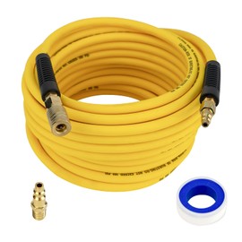Air Compressor Hose 1/4" x 50 FT, Hybrid Air Hose with Bend Restrictor, FETIONS Air Hose with Industrial Quick Coupler and Plug, Heavy Duty, Lightweight, Adaptable to All Kinds of Weather