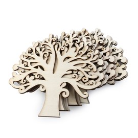 WINOMO Blank Wooden Wood Shapes Family Tree Wooden Craft Tree Embellishments for DIY Crafts - 10pcs
