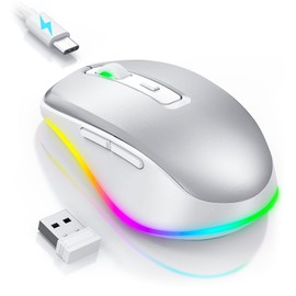 PEIOUS Wireless Mouse Jiggler - LED Wireless Mice with Build-in Mouse Mover, Rechargeable Moving Mouse for Laptop with Undetectable Random Movement Keeps Computers Awake - Silver
