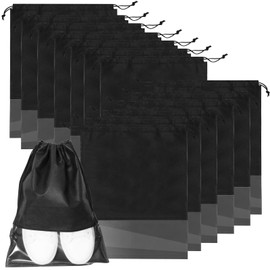 HEIHAK 20 PCS Shoe Bags for Travel, Large Portable Drawstring Shoes Storage Bags Organizers with Clear Slots, Dust Proof Fabric Packing Pouch for Men Women Daily Storage, Black