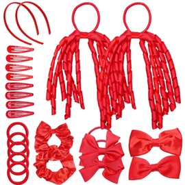 Basic Sense School Plain Hair Accessories Set, 23pcs Hair Ties, Scrunchies, Ribbon Ponytail Holders, Pins for School Uniforms, Red