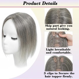 SIVOTATO Hair Toppers for Women 10 Inch No Bangs Hairline Topper Wiglets Hairpiece Swiss Base Mixed Light Grey Hairline Topper Wiglets Hairpieces for Thinning Hair Swiss Base Mixed Light Grey (Grey)