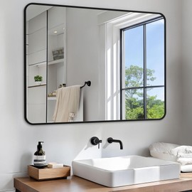 Furnbar Bathroom Mirror 40" x 30", Large Rectangle Wall Mirror, Black Metal Frame Wall Mounted Mirrors for Bathroom, Vanity, Bedroom, Entryway Decor(Horizontal/Vertical)