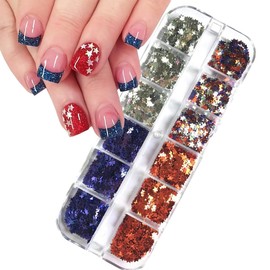 6 Boxes 4th of July Nail Art Glitter Independence Day Holographic Chunky Glitter Sequins Star Hexagon Nail Glitters Powder American Flag Nail Art Design Independence Day Nail Supplies Manicure Decor