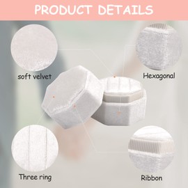 URROMA 1 Pack Ring Box for Wedding Ceremony, White Velvet Ring Box 3 Slot Hexagonal Vintage Ring Gift Box for Proposal Engagement Wedding Ceremony