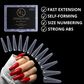 MGART Dual Nail Forms COFFIN Extension Structure Poly gel Nail Forms Full Cover Nail Molds 12 Sizes for Solid Gel Glue Art Design Salon&DIY