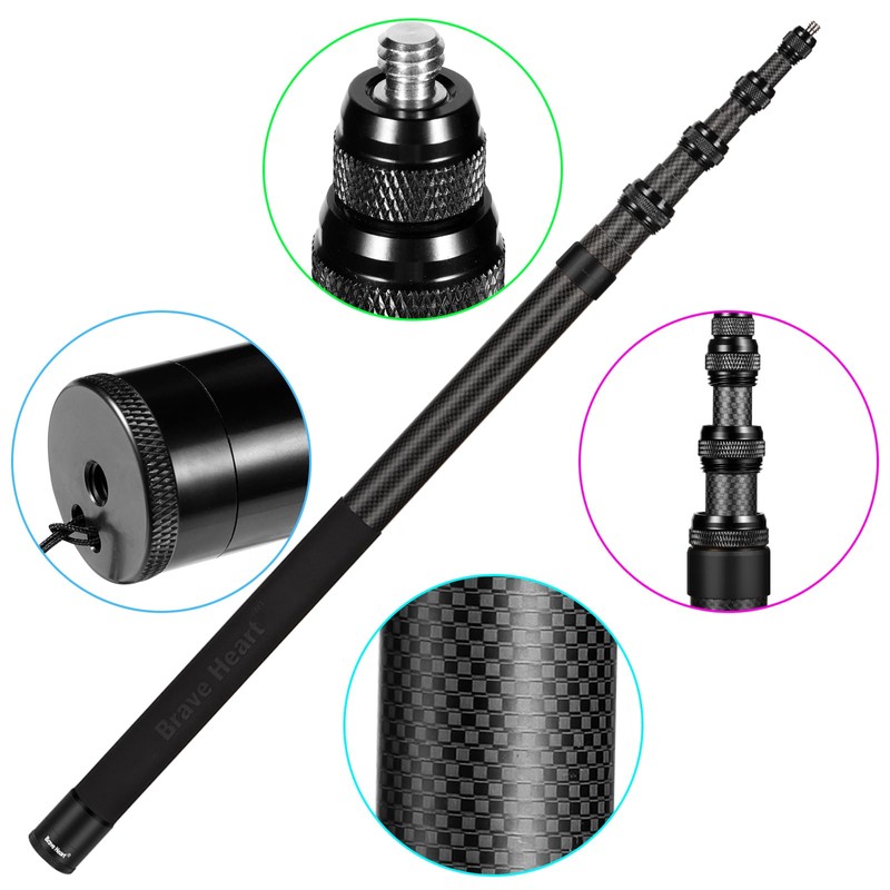 Varilla para selfie de 3 m, fibra de carbono, invisible,