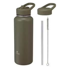 CBJAPAN Santeco Water Bottle, Sports Bottle, Khaki, Direct Drinking Straw, 2-Way Type, Vacuum Insulated, 2 Layers, 3.3 gal (1.1 L) SOLUND Active Bottle