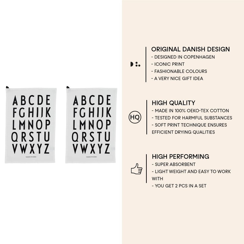 Design Letters Classic Tea Towel (White) - 100% Cotton, Oeko-Tex