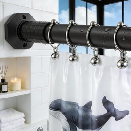 ZYKORT Tension Curtain Rod No Drilling 45-168 In, Black Outdoor Curtain Rod for Patio, Heavy Duty Shower Curtain Rod for Bathroom, Adjustable Extra Long Tension Rod for Window Room Divider, Never Rust