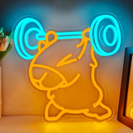 FuugZze Capybara Neon Signs for Wall Decor Capybara Neon Lights for Bedroom Dumbbell Light Up Sign Cute Animal Led Signs for Bedroom Wall Teen Gym Children's Room Party Decor Birthday Gifts
