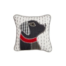 Mud Pie Mini Black Dog Applique Pillow; 8" X 8"