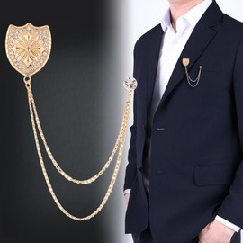 Men's Brooch Shield Chain brooch Suit Pin Badge Hanging Chains Collar Brooches Husband Boyfriend Valentine's Day Anniversary Birthday Gift