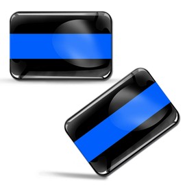 Skino 3D Gel Resin Domed Silicone USA Number License Plate Stickers 2pcs 1.5" x 1" Inch Thin Blue Black Line Flag Auto Moto Car Helmet Honoring Police Law Blue Lives Matter Truck Laptop Window F 36