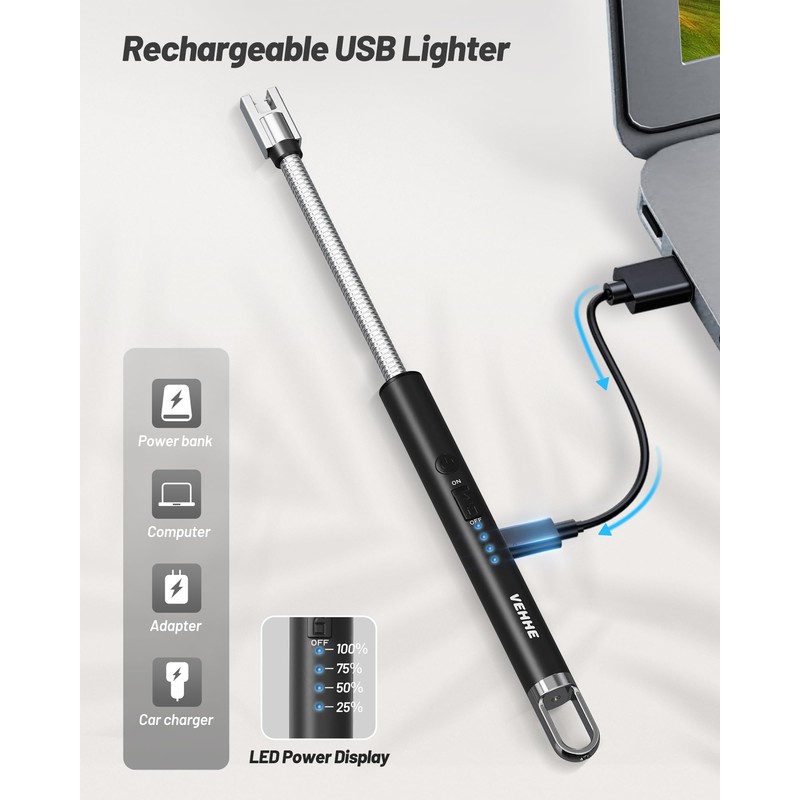 VEHHE USB Lighter, Candle Electric Lighter with Safety Lock Rechargeable