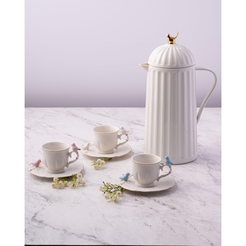 WOLFF 1 Liter White Bird Thermal Coffee Carafe, Plastic Exterior