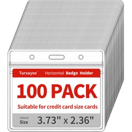 Turxayox 100 Pack Horizontal Clear ID Badge Holder, Plastic Name Badge Holders, Key Card Protector Cover Sleeve with Waterproof Resealable Zipper for Nurses Lanyard, Work I'd