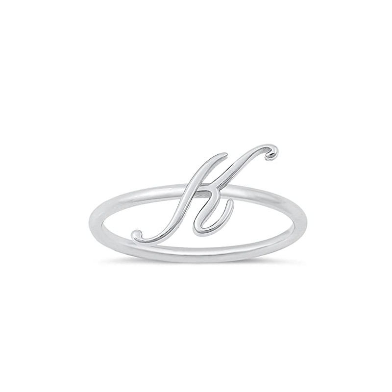 Unique Script "K" Ring New .925 Sterling Silver Initial Letter