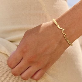 CUEZIY 14K Gold Plated Bead Bracelet Hypoallergenic Stretch Bracelets for Women Elastic Bracelet Trendy Teen Gift Dainty Jewelry for Women