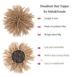 Uotp Dreadlock Curly Hair Toppers with Clips in 6 inch Dreadlock Hair Toupee Short Locs Hair Toppers Synthetic Dreadlocks Hair Wiglets Hairpieces for BLack Women and Men (27T613, 6 inch)