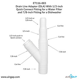 Drain Line Adapter (DLA) With 1/2-inch Quick Connect Fitting for a Water Filter and 7/8-inch Fitting for a Dishwasher (ET116-003, D-50QC, DLA-D)
