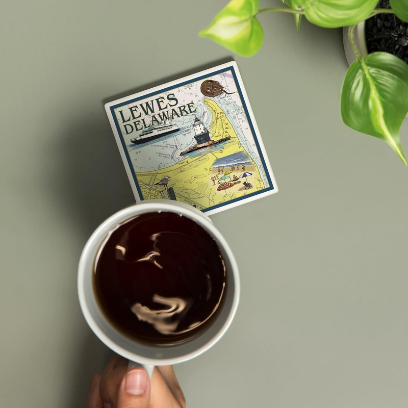 Lewes, Delaware, Nautical Chart (Absorbent Ceramic Coaster, Single, Cork Back,