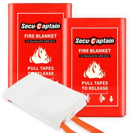 SecuCaptain Emergency Fire Blanket for Home and Kitchen - 40"x40" Flame Suppression Fiberglass Fire Blankets for House Camping Car Office Warehouse Emergency Survival Safety 2 Pack
