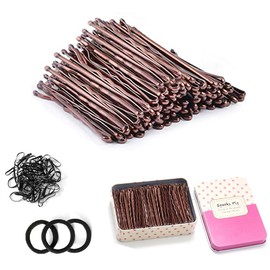 100pcs Nickel-Free Mini Hair Pins + 3 Large Hair Clips & 30 Small Hair Ties - Brown Bobby Pins for Women & Girls, Non-Slip Hair Grips for Fine/Thick Hair, Bun, Ponytail, Plait - Secure Hold Hair Accessories