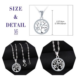 MICGIGI Damen 925 Sterling Silber Halskette Baum des Lebens Muster Cubic Zirkonia Anhänger Halskette,Silber