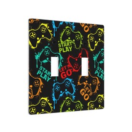 ybclf Video Game Controller 2-Gang Light Switch Cover Plate Decorative Double Toggle Wall Plates Electric Switch Covers Faceplate for Bathroom Bedroom Kitchen