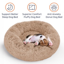 Petloox Donut Dog Bed - Premium Comfort for Anxiety Relief - Fluffy & Calming Design with Ultra-Plush Support | Cozy Round Dog Bed with Super Soft Circle Style (Size M Camel)