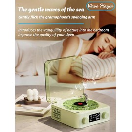 3 in 1 Record Player, Turntable Vintage Record Player Bluetooth Speaker with Stereo Sound Quality, Night Light, Time and Battery Display (Green)