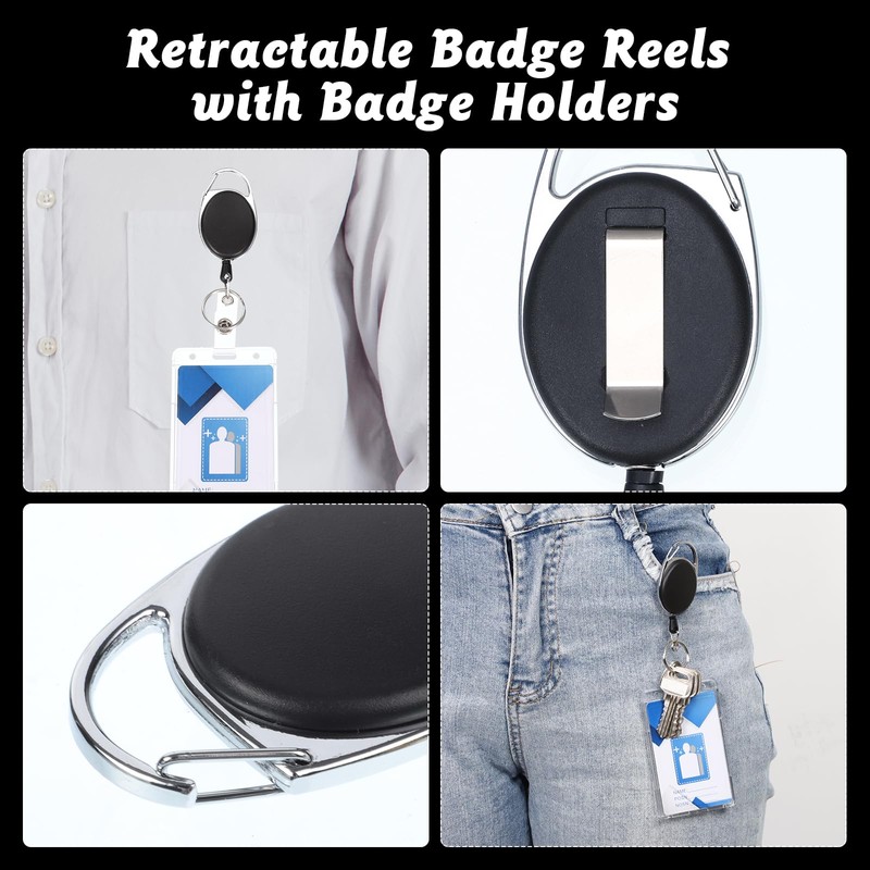 2 Set Badge Holder Retractable Clip Heavy Duty Reels with