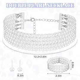 Xyulaan Pearl Jewelry Set for Women, White Pearl Choker Necklace and Earring Set Bracelets for Women Costume Necklace, Bride Necklace Set Vintage Wedding Jewelry Sets for Bridal Tea Party Accessories