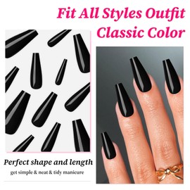 Lifextol Lifextol 120PC Black Coffin Press on Nails Long Fake Nails Press ons with Glue Nail Adhesive Tabs, 12 Sizes Long Acrylic Nails Press on Nails Coffin Black Stick Nails Tips Artificial Fingernails