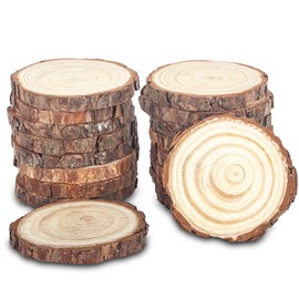 Dachiy Pack of 18 Wooden Discs 8-10 cm Diameter Without Hole, Round Tree Discs for Crafts, Round Wooden Disc Coasters, Wood Log, Pine Wood Branch Discs, Tree Trunk Decoration, Wedding Centrepieces