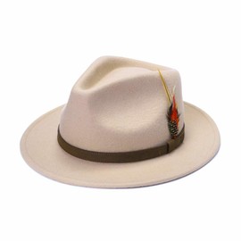 ZNOR Mens Trilby Hats Womens Fedora Hat Mens Fedora Hat Adjustable Band Feather Fedora Hat For Men Trilby Hat For Men Felt Fedora Hats For women Wool Hats For Women -Cream-S