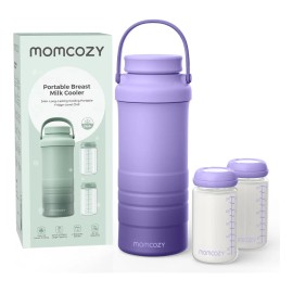Momcozy Mochila Enfriadora Portátil para Leche Materna - Conserva Frío 360° por 24 Horas, Incluye 2 Biberones, Capacidad 650ml (22oz), Ideal para Viajes, Color Púrpura