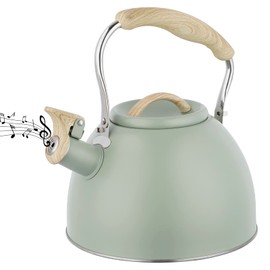 Tea Kettle -3.0 Quart Whistling Tea Kettle for Stove Top Stainless Steel Tea Pot Stovetop Food Grade Water Kettle with Wood Pattern Handle for Coffee/Tea/Milk Kettle Pot-Green
