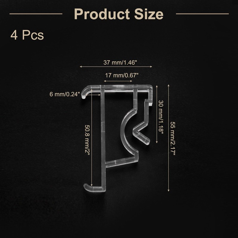 sourcing map 4pcs Valance Clips, 2in Arc-Shaped Clear Plastic Valance