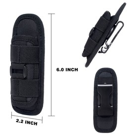 Tactical Molle Flashlight Pouch, Rotatable Flashlight Holder Holster Belt Clip Torch Carry Case with 360 Degree Carabiner Reel Clip(Black)