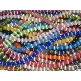 Hidden Hollow Beads 10 Strands of 6mm Glass Cat's Eye Beads, Assorted Colors, Round, Craft Beads