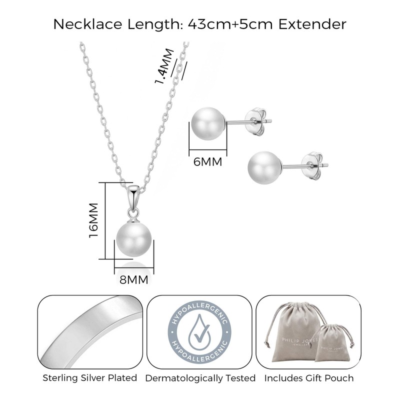 Philip Jones Sterling Silver White Shell Pearl Set